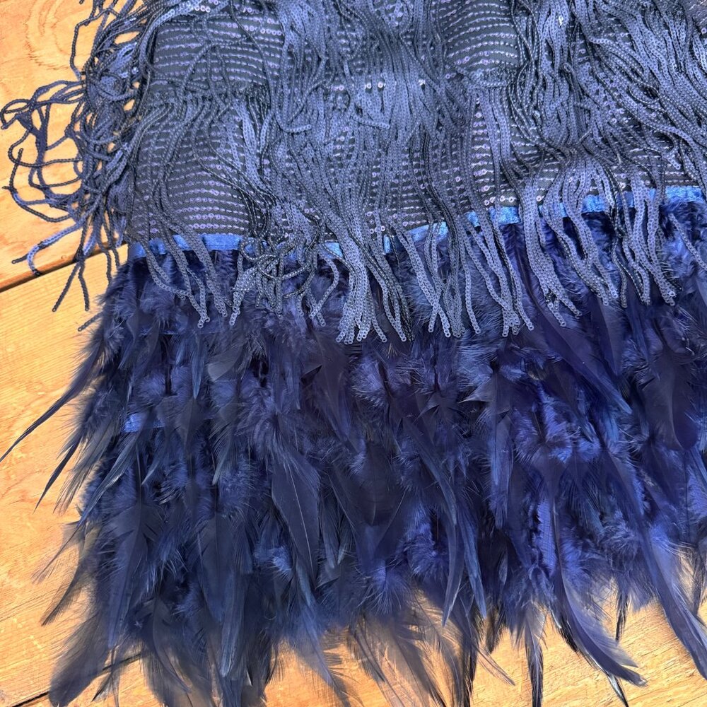 Bella Barnett Navy Sequin Feather Fringe Mini Dress — Size S | Party Dress - Picture 7 of 10
